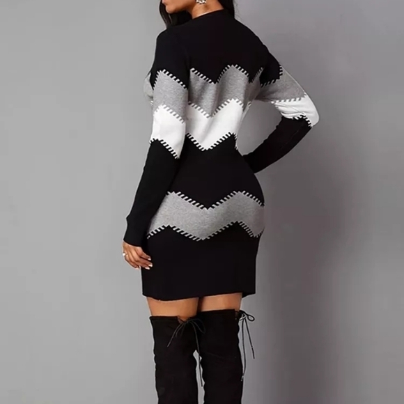 CLEARANCE Sweater Dress CrewNeck Zig Zag Color Block Tunic Top NEW! - Picture 3 of 5